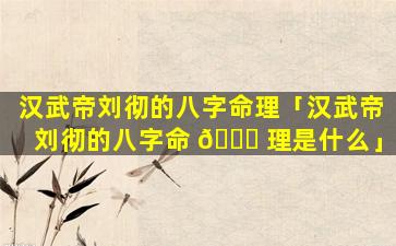 汉武帝刘彻的八字命理「汉武帝刘彻的八字命 🍁 理是什么」